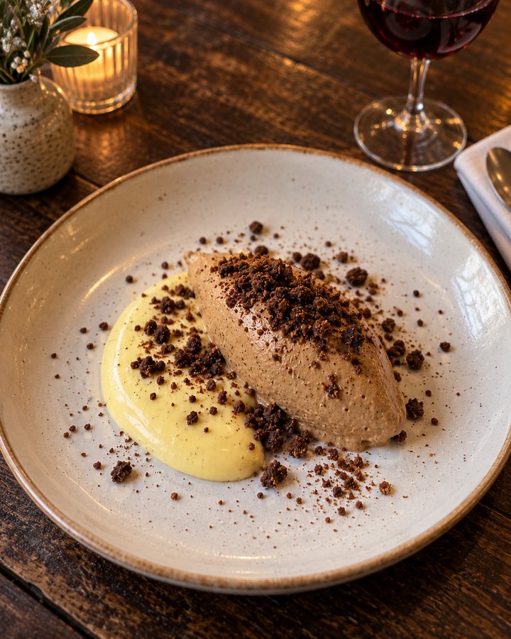 Mousse al caffè con zabaione e crumble al cacao